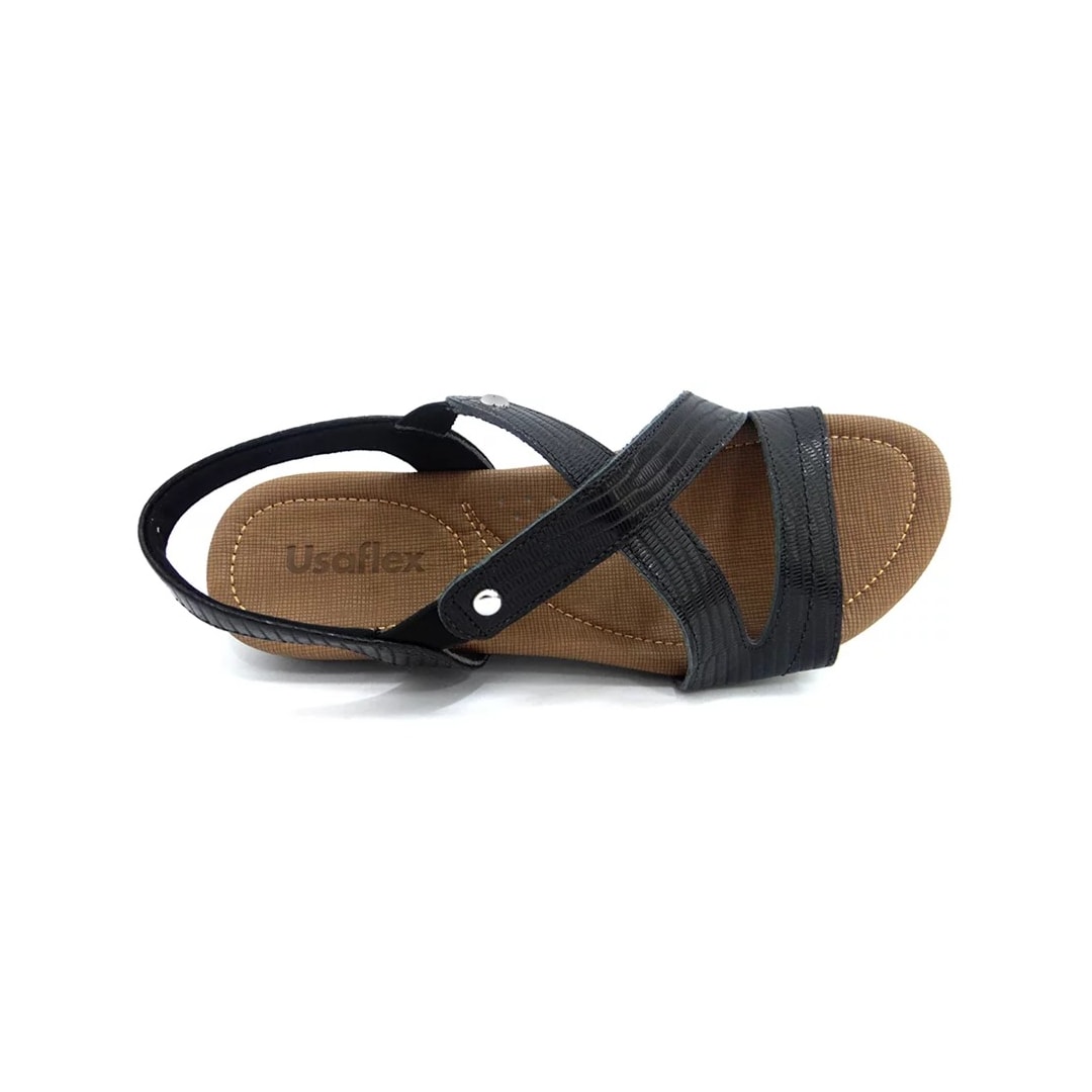 Sandália Usaflex Rasteira de Couro R1804 Preto Tresse