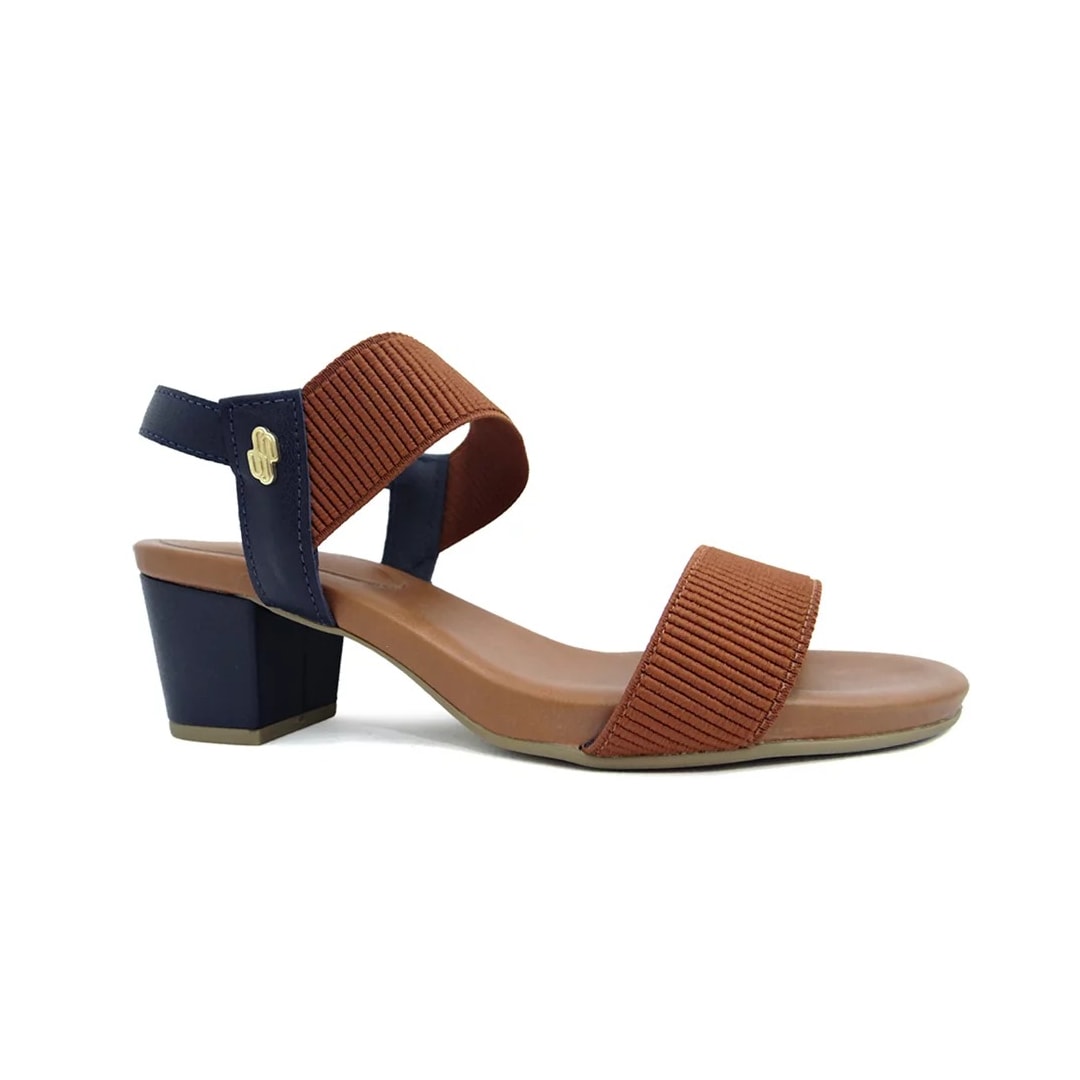 Sandália Usaflex Salto Médio Grosso Y8204 New Blue/Camel