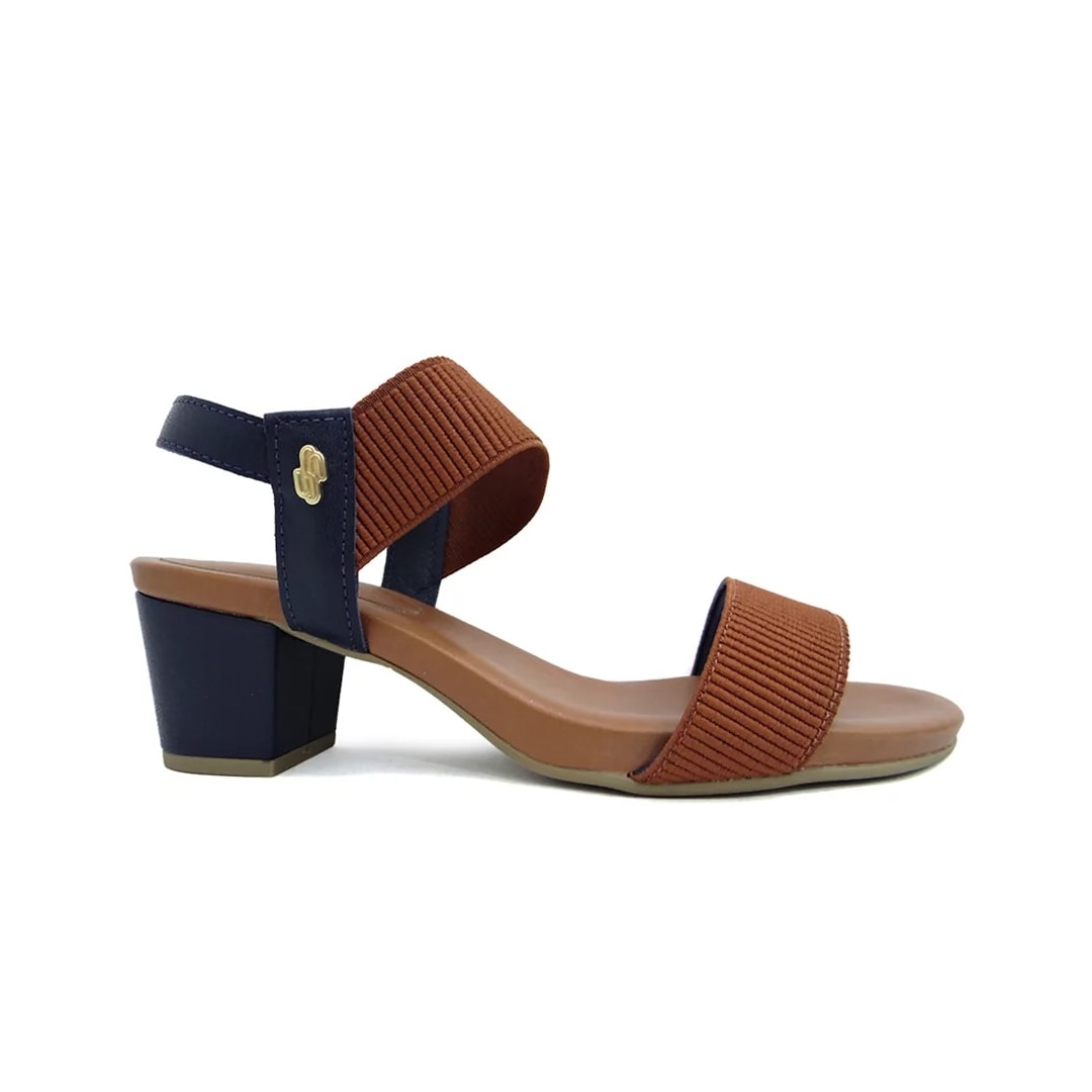 Sandália Usaflex Salto Médio Grosso Y8204 New Blue/Camel