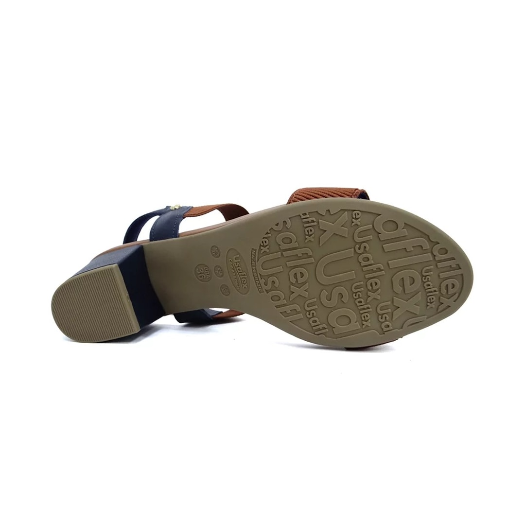 Sandália Usaflex Salto Médio Grosso Y8204 New Blue/Camel