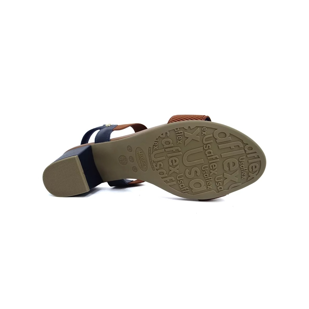 Sandália Usaflex Salto Médio Grosso Y8204 New Blue/Camel