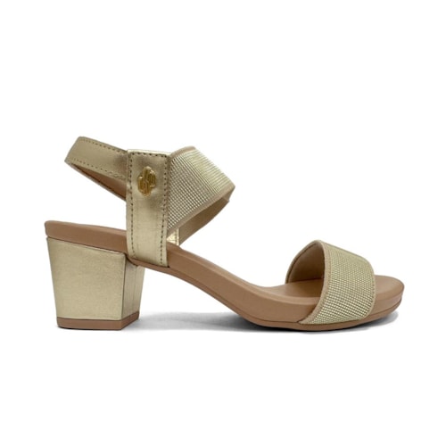 Detalhe - Sandália Usaflex Salto Médio Grosso Y8204 Ouro Light