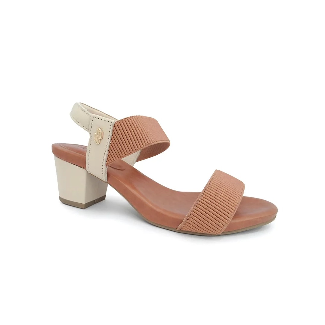 Sandália Usaflex Salto Médio Grosso Y8204 Vanilla/Camel