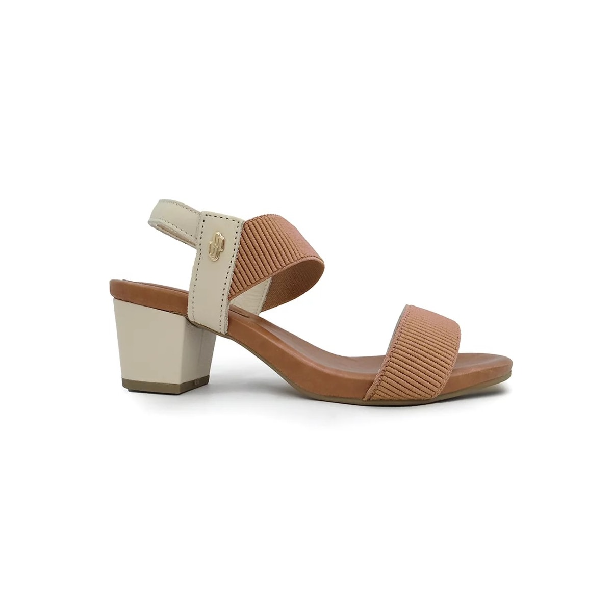 Sandália Usaflex Salto Médio Grosso Y8204 Vanilla/Camel Sandália Usaflex Salto Médio Grosso Y8204 Vanilla/Camel