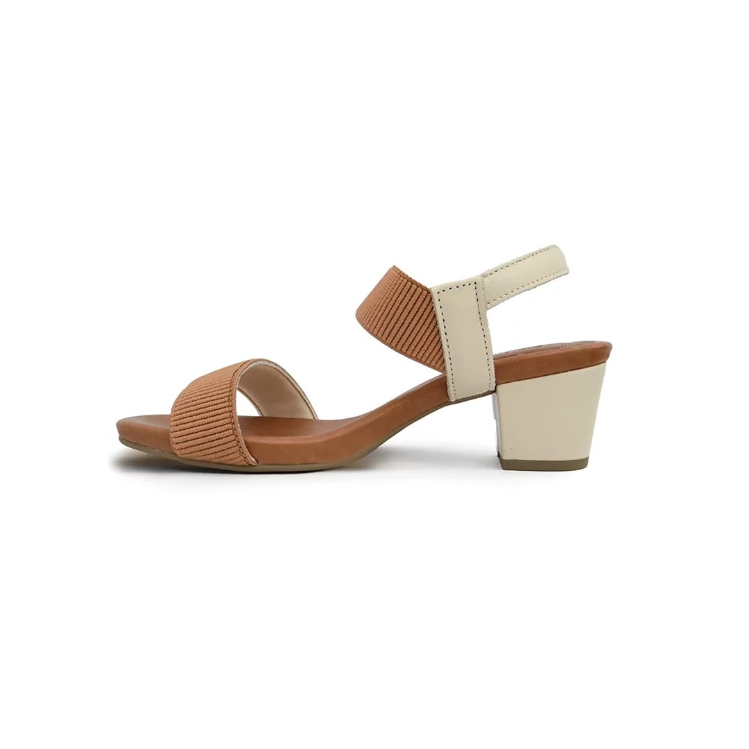 Sandália Usaflex Salto Médio Grosso Y8204 Vanilla/Camel