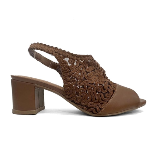 Detalhe - Sandália Valentina Salto Bloco 457052 Nogueira