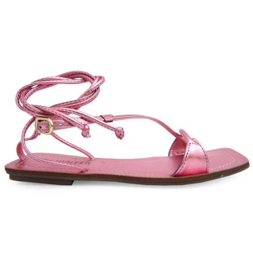 Detalhe - Sandália Via Júpiter Rasteira Amarração 8811 Rosa Metalizado