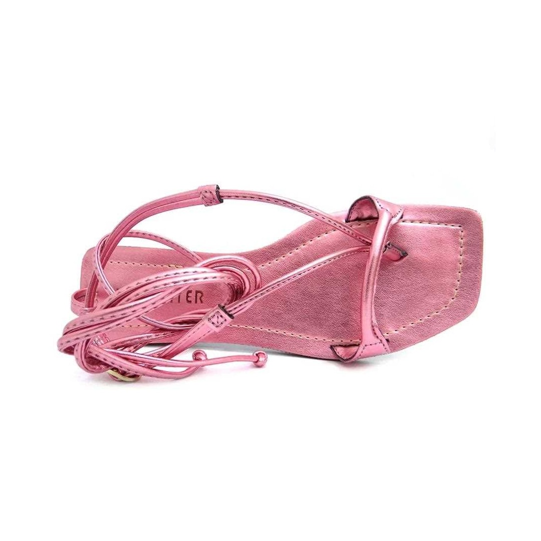 Sandália Via Júpiter Rasteira Amarração 8811 Rosa Metalizado