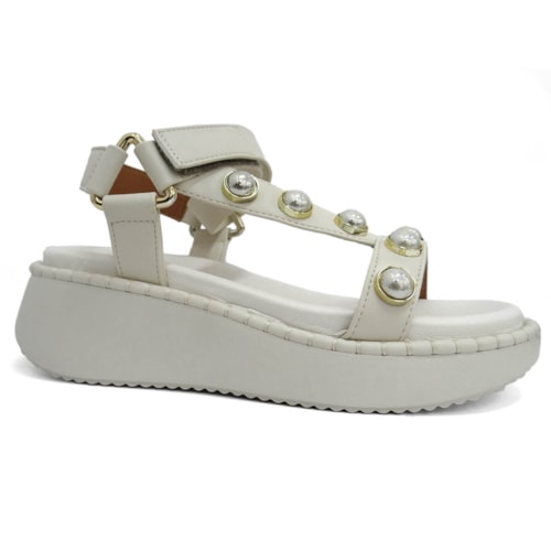 Sandália Vizzano Papete Flat Anabela 6519.103 Branco Off