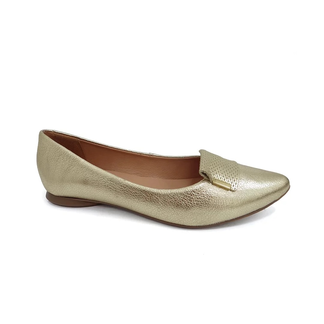 Sapatilha Bottero Bico Fino De Couro 360403 Dourado