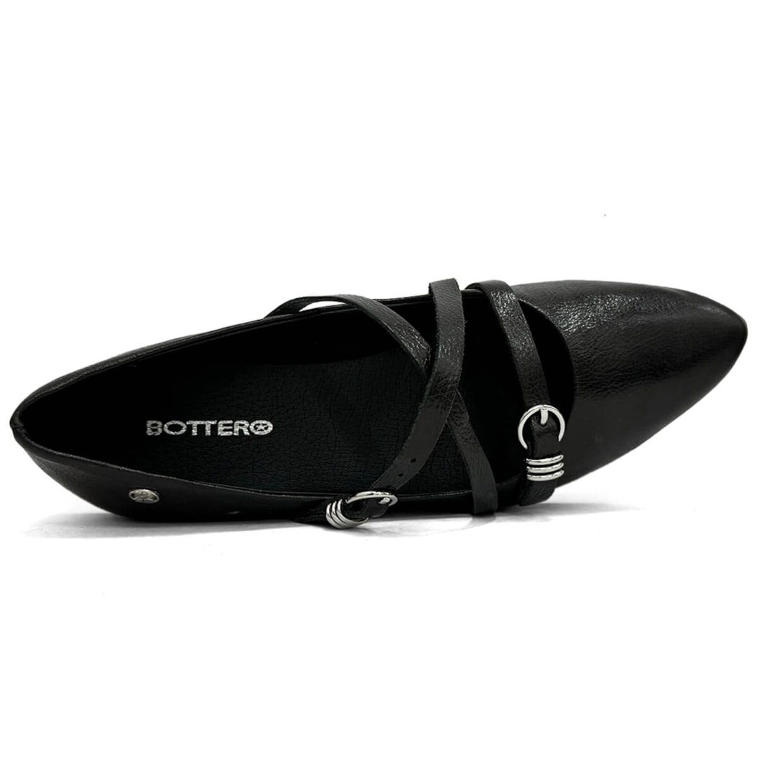 Sapatilha Bottero De Couro Bico Fino 360408 Preto