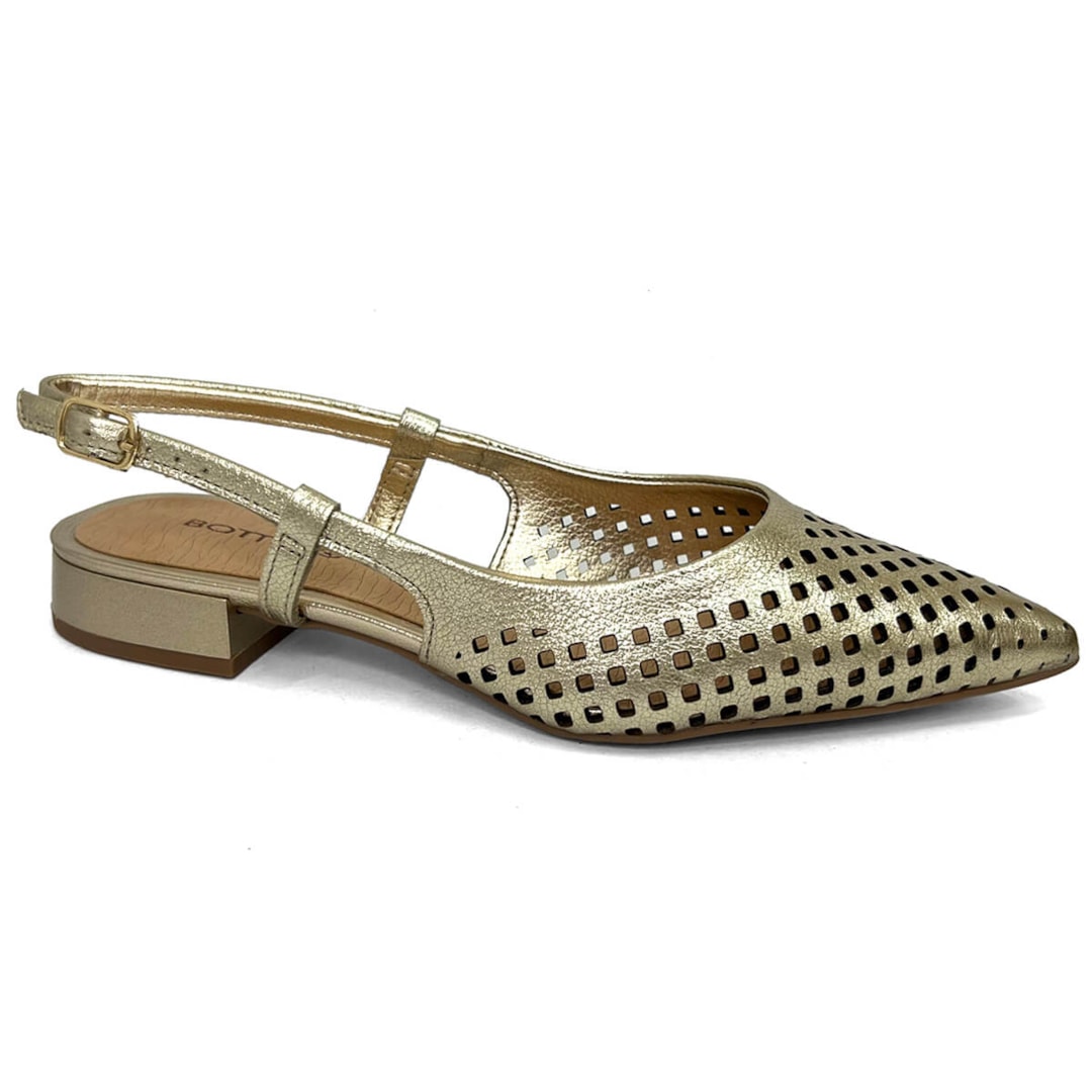 Sapatilha Bottero Slingback De Couro Bico Fino 354811-1 Dourado