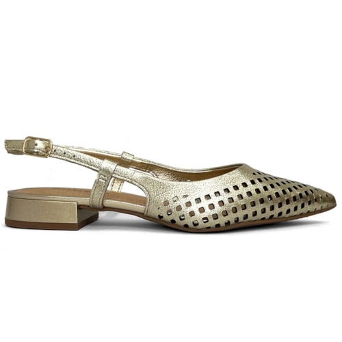 Detalhe - Sapatilha Bottero Slingback De Couro Bico Fino 354811-1 Dourado
