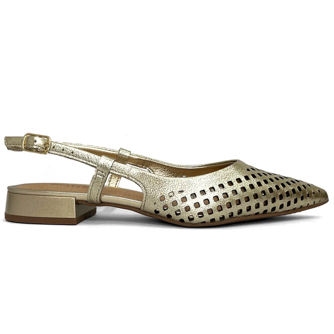Sapatilha Bottero Slingback De Couro Bico Fino 354811-1 Dourado