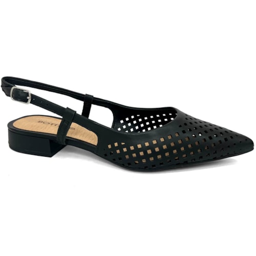 Sapatilha Bottero Slingback De Couro Bico Fino 354811 Preto