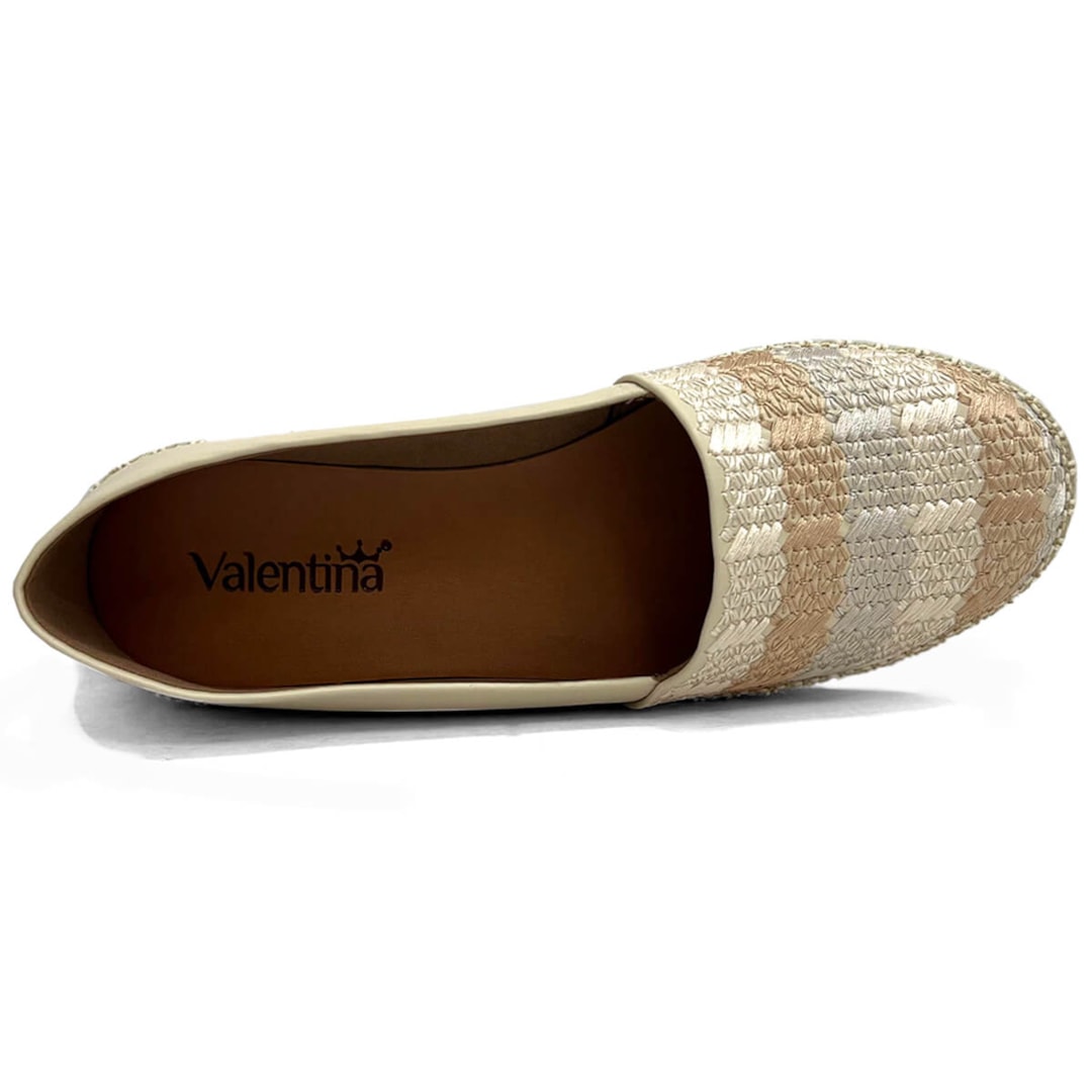 Sapatilha Valentina Espadrille Bordada 392395 Manteiga