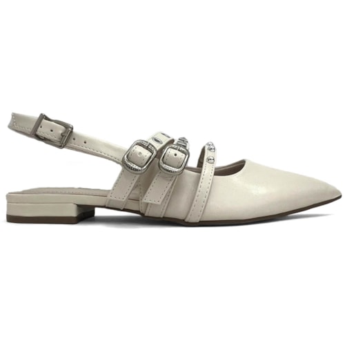 Detalhe - Sapatilha Via Marte Slingback Bico Fino 144-007-01 Marfim