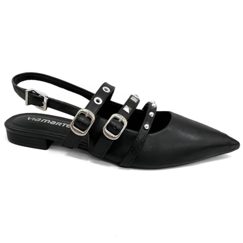 Sapatilha Via Marte Slingback Bico Fino 144-007-01 Preto