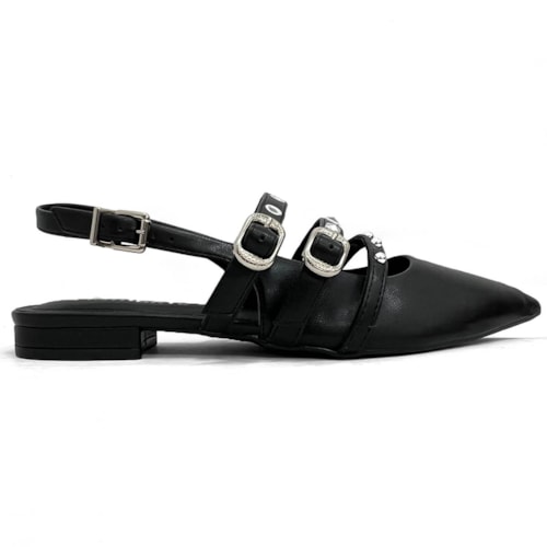 Detalhe - Sapatilha Via Marte Slingback Bico Fino 144-007-01 Preto