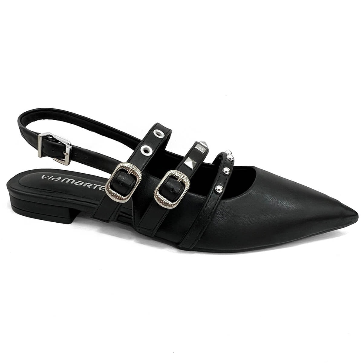 Sapatilha Via Marte Slingback Bico Fino 144-007-01 Preto