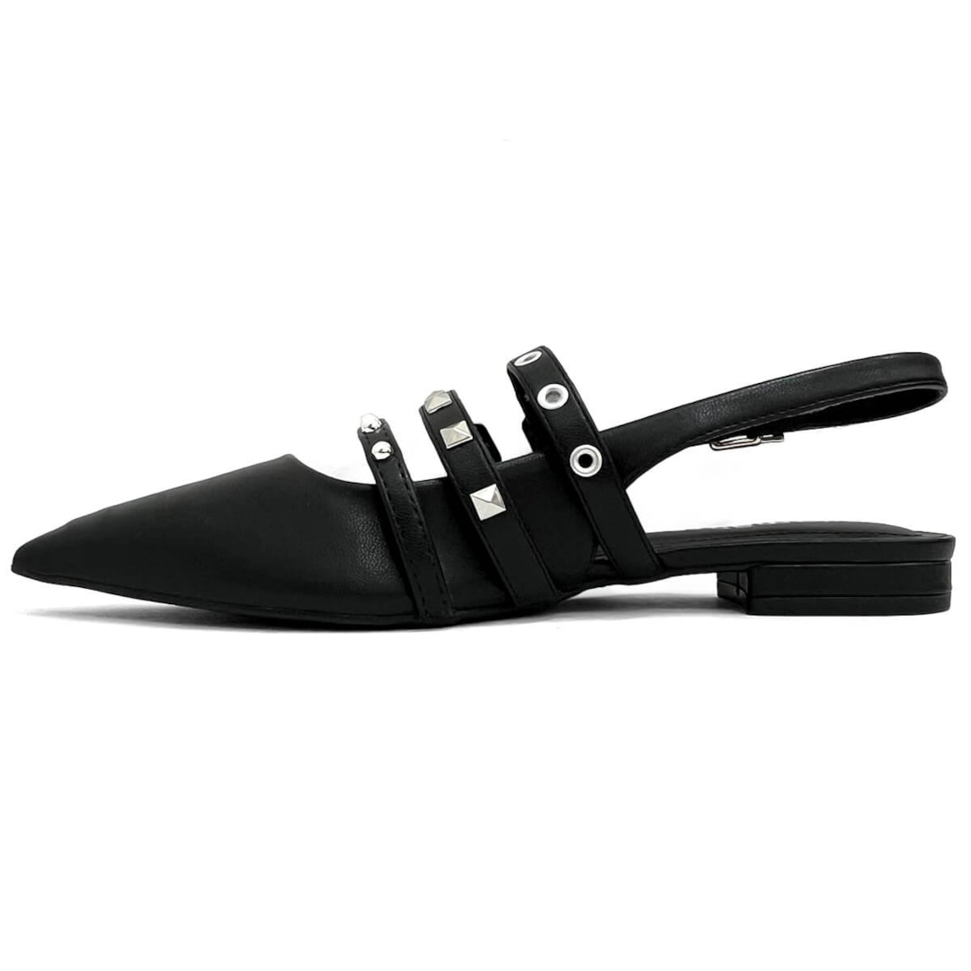 Sapatilha Via Marte Slingback Bico Fino 144-007-01 Preto
