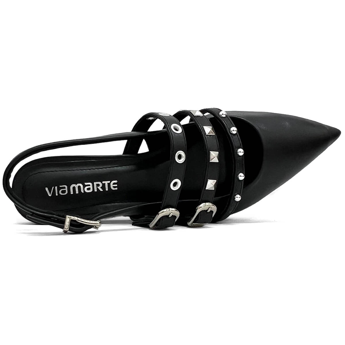 Sapatilha Via Marte Slingback Bico Fino 144-007-01 Preto