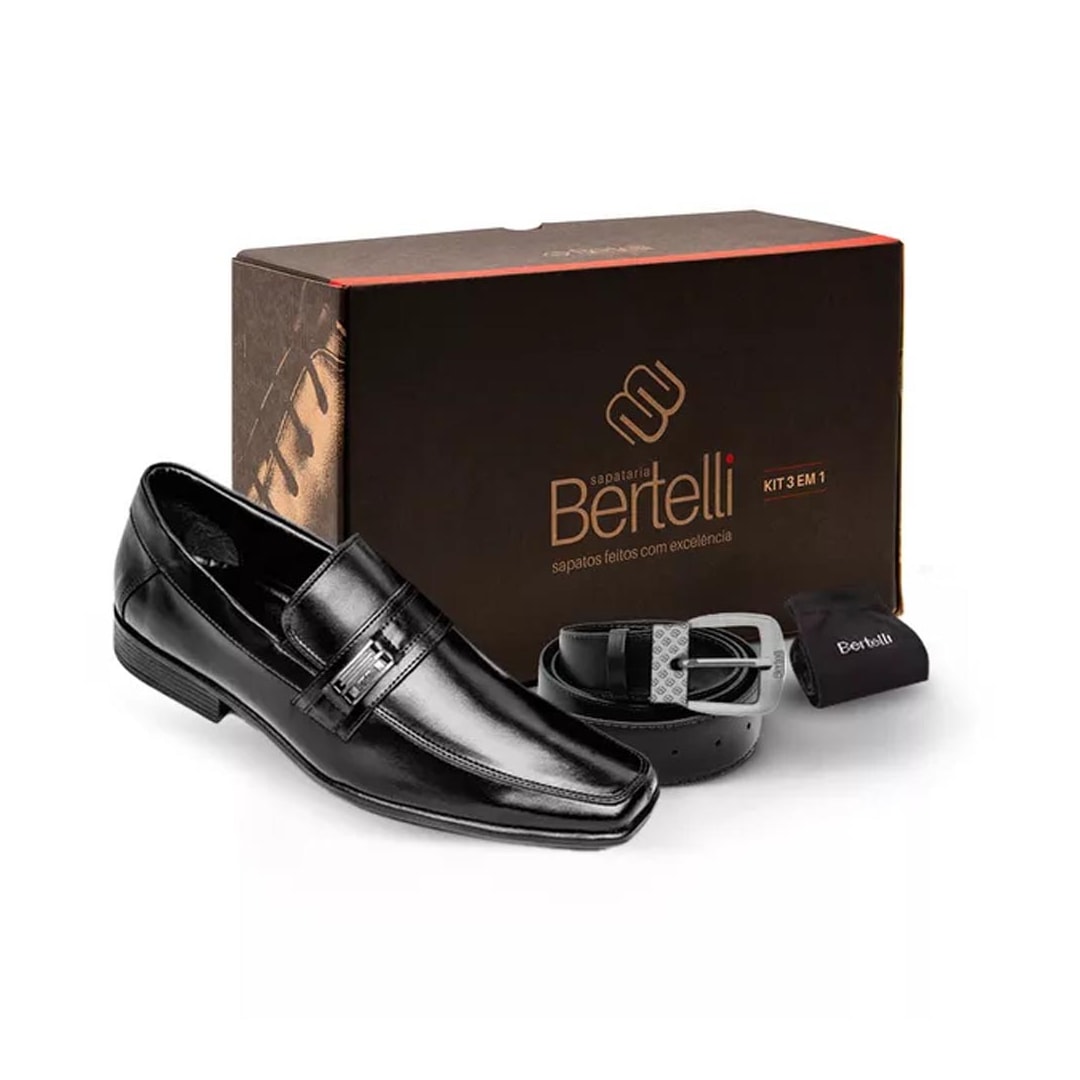 Sapato Bertelli Social Masculino Kit Cinto/Meia 70.174 Preto