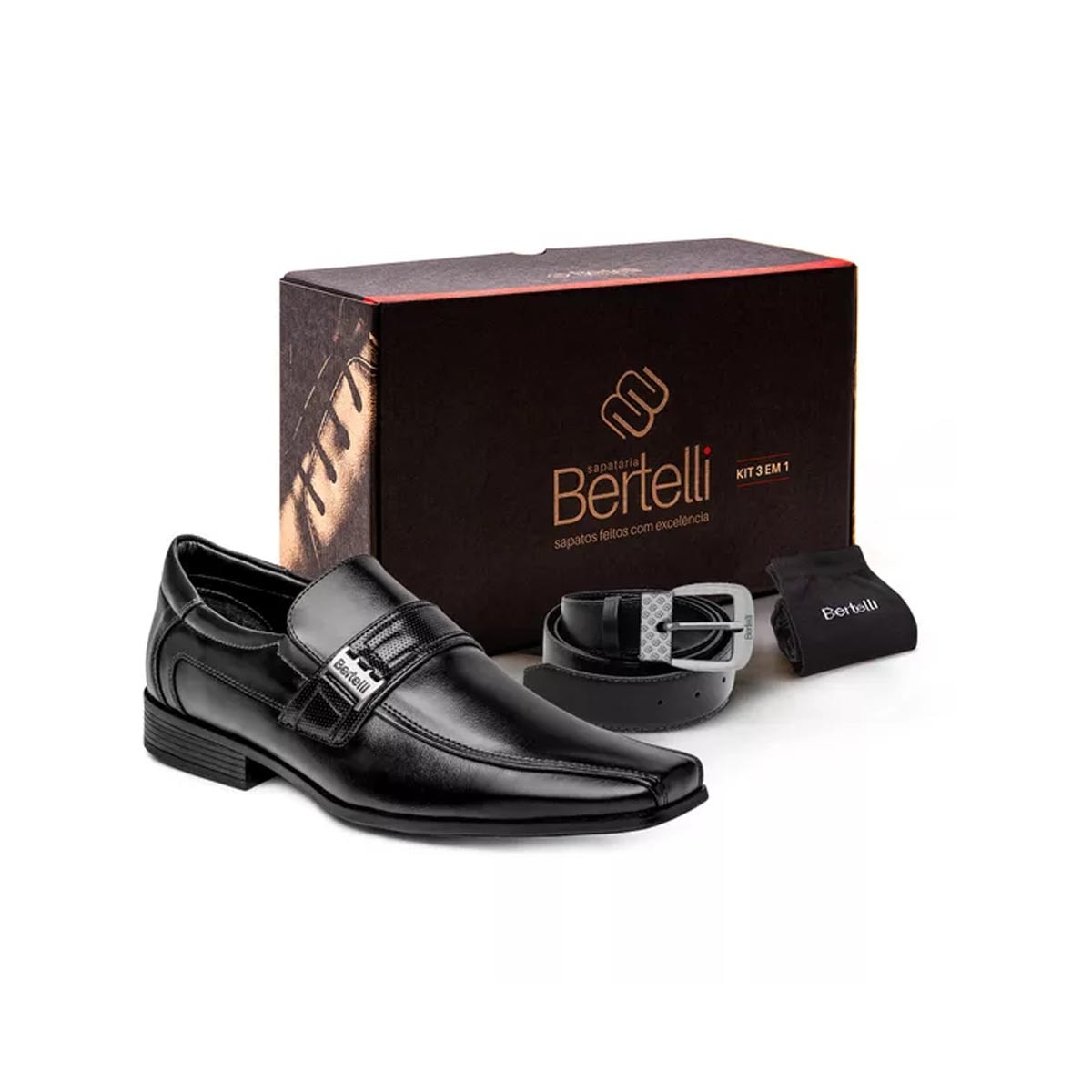 Sapato Bertelli Social Masculino Kit Cinto/Meia 70.181 Preto