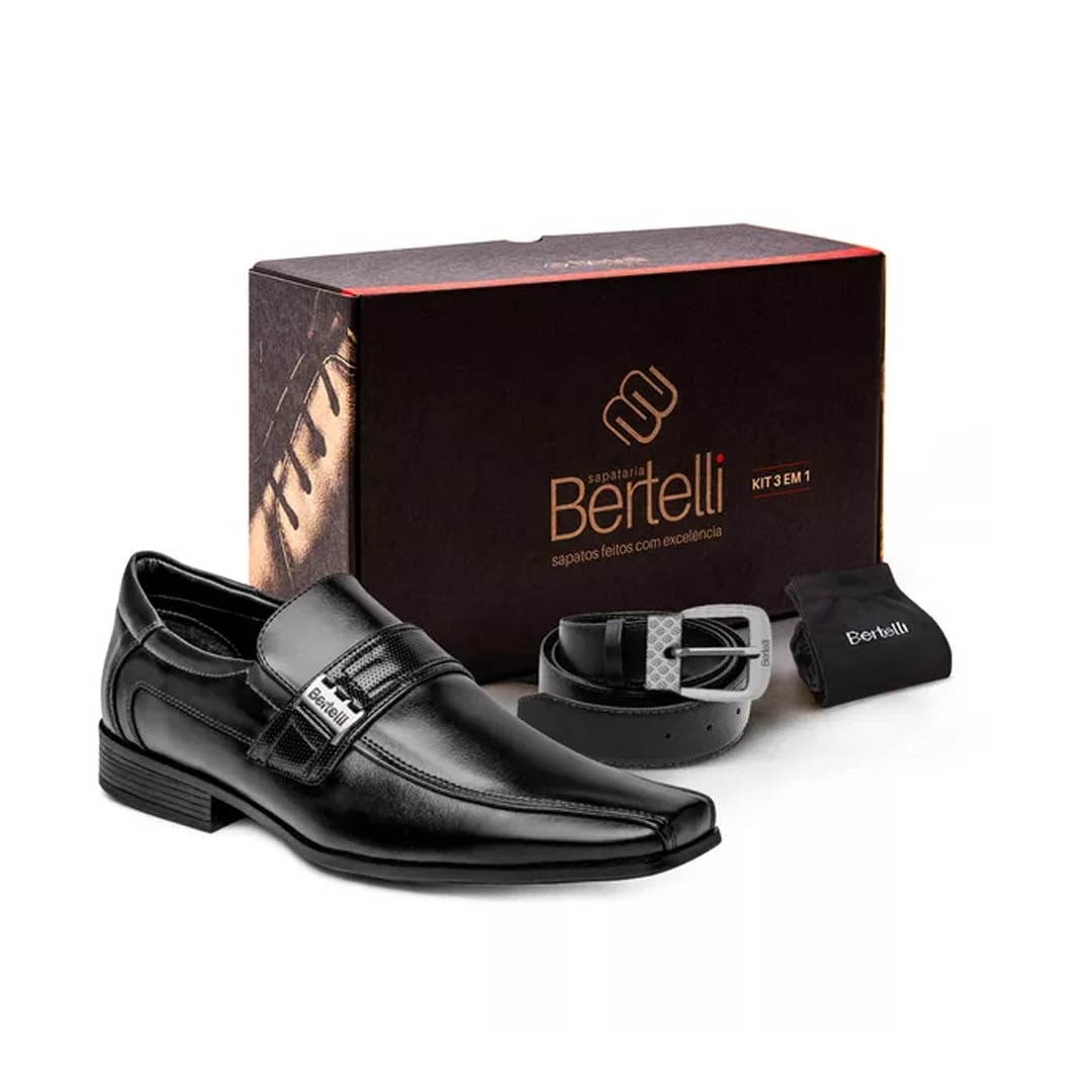 Sapato Bertelli Social Masculino Kit Cinto/Meia 70.181 Preto Sapato Bertelli Social Masculino Kit Cinto/Meia 70.181 Preto