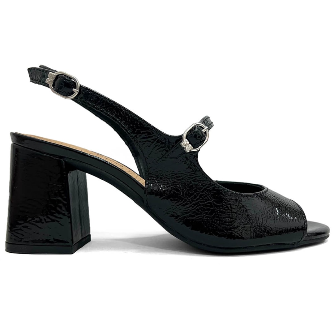 Sapato Bottero Slingback Salto Bloco Couro 362508 Preto Verniz Sapato Bottero Slingback Salto Bloco Couro 362508 Preto Verniz