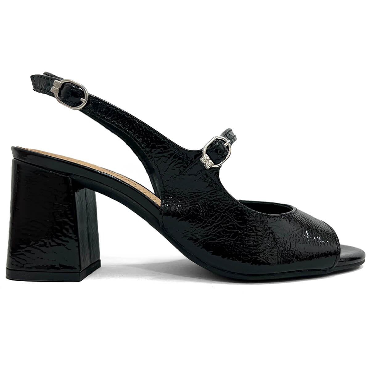 Sapato Bottero Slingback Salto Bloco Couro 362508 Preto Verniz Sapato Bottero Slingback Salto Bloco Couro 362508 Preto Verniz