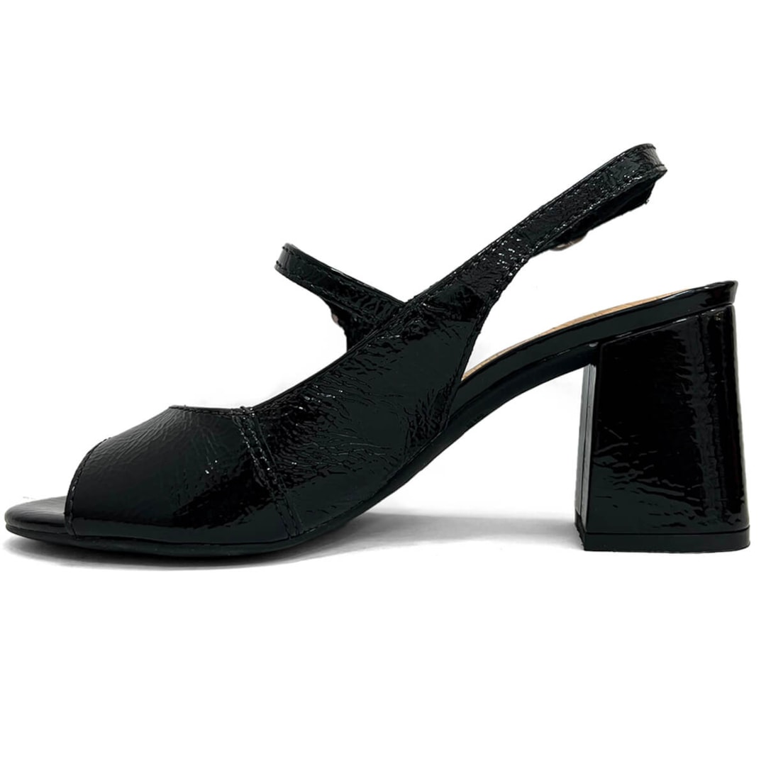 Sapato Bottero Slingback Salto Bloco Couro 362508 Preto Verniz