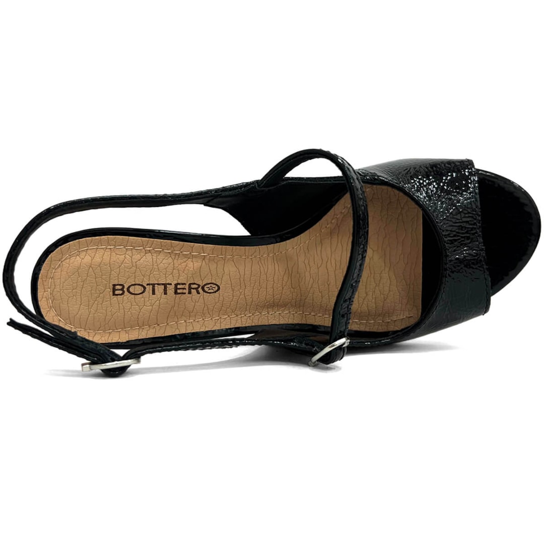 Sapato Bottero Slingback Salto Bloco Couro 362508 Preto Verniz