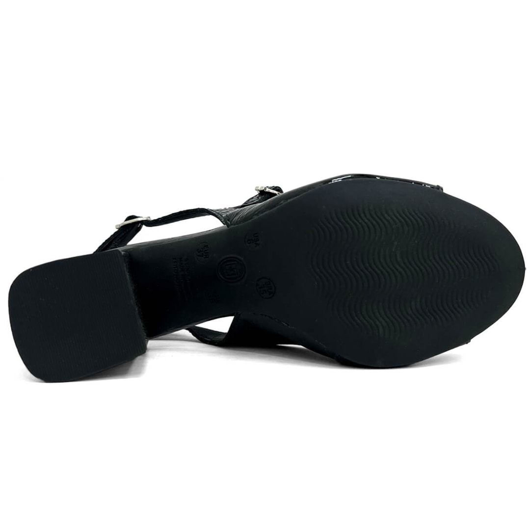 Sapato Bottero Slingback Salto Bloco Couro 362508 Preto Verniz