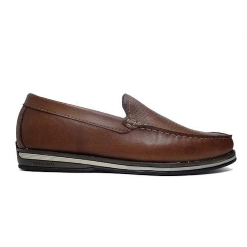 Detalhe - Sapato Democrata Mocassim de Couro 135201 Conhaque