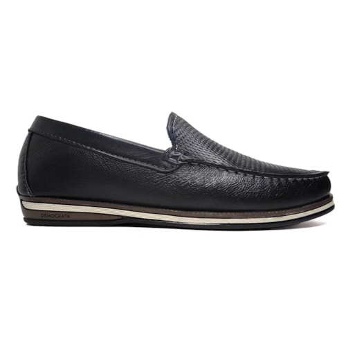 Detalhe - Sapato Democrata Mocassim de Couro 135201 Preto