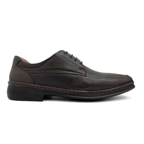 Detalhe - Sapato Leveterapia Masculino Em Couro L43126 Dark Brown