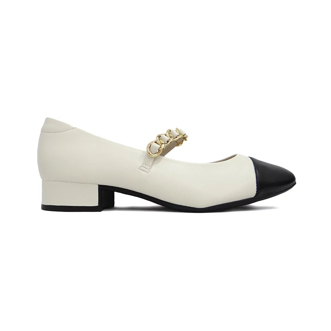 Sapato Moleca Boneca Salto Baixo 5795.103 Branco Off/Preto