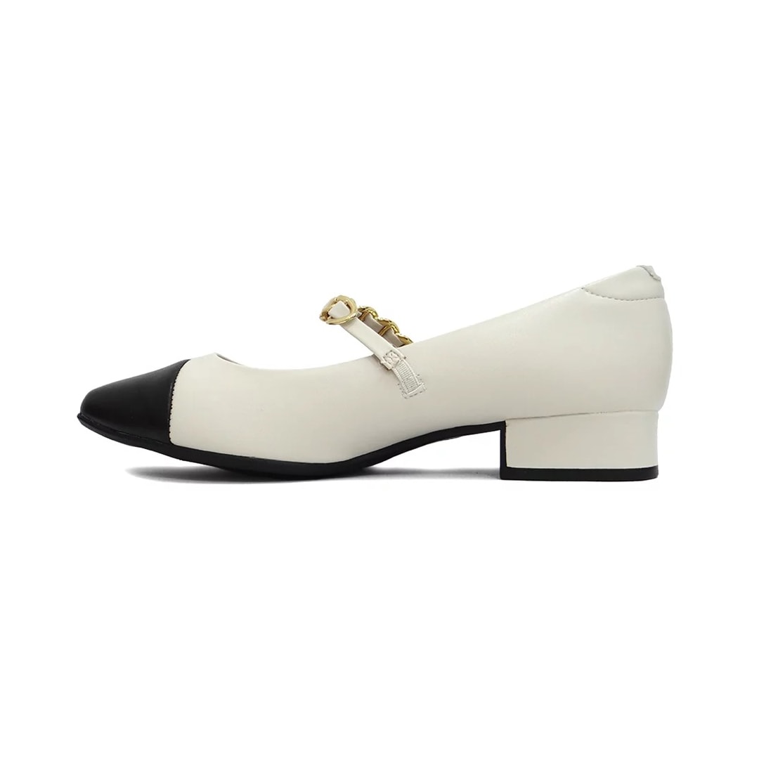 Sapato Moleca Boneca Salto Baixo 5795.103 Branco Off/Preto