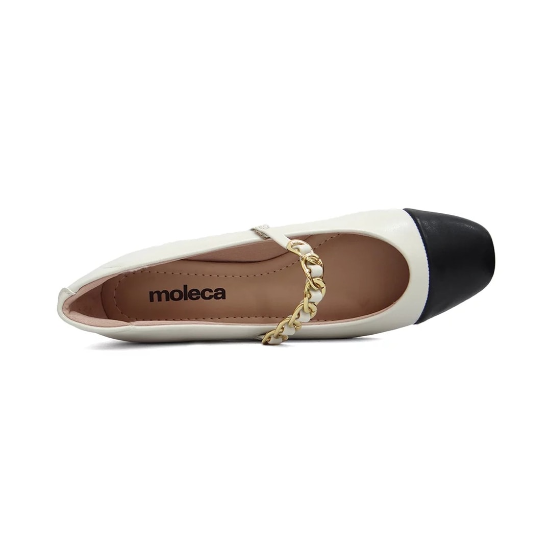 Sapato Moleca Boneca Salto Baixo 5795.103 Branco Off/Preto