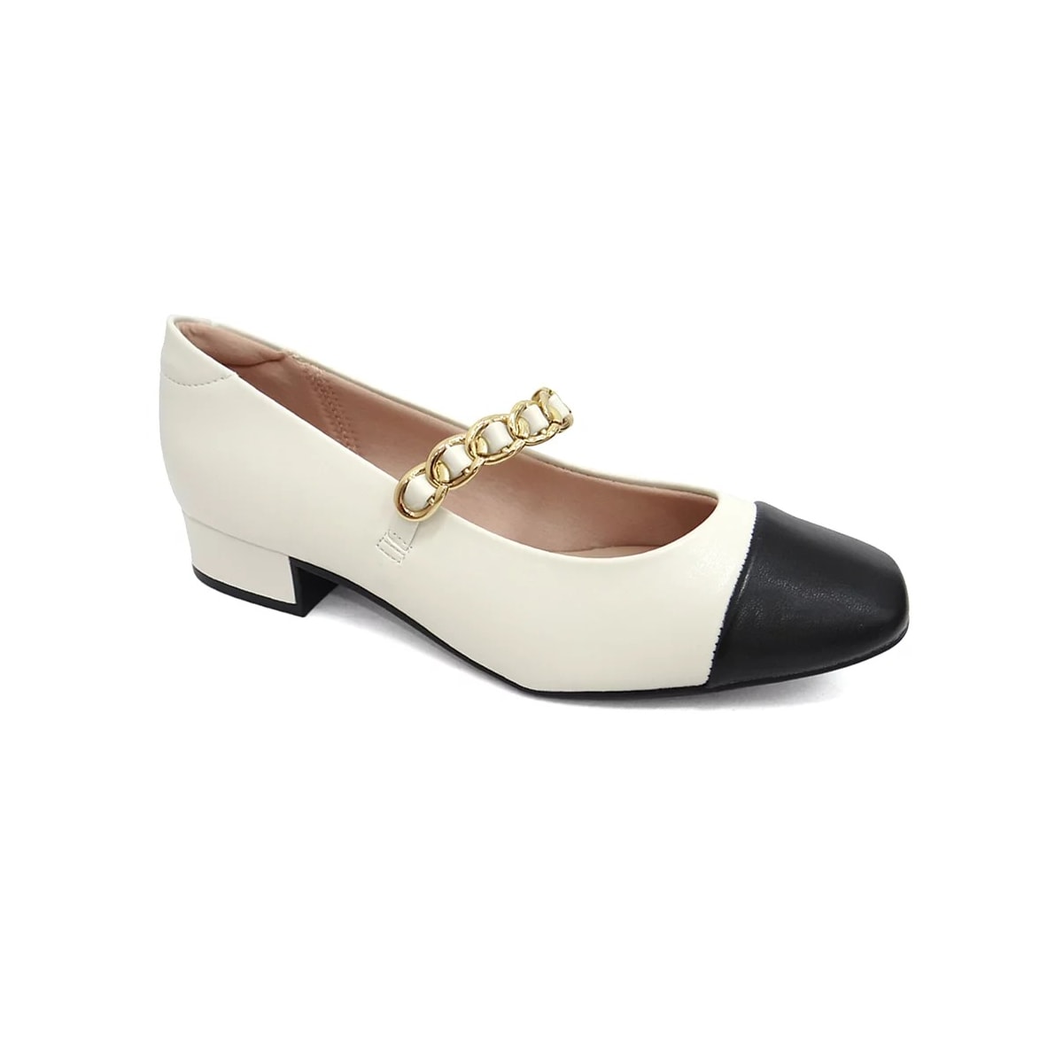 Sapato Moleca Boneca Salto Baixo 5795.103 Branco Off/Preto Sapato Moleca Boneca Salto Baixo 5795.103 Branco Off/Preto