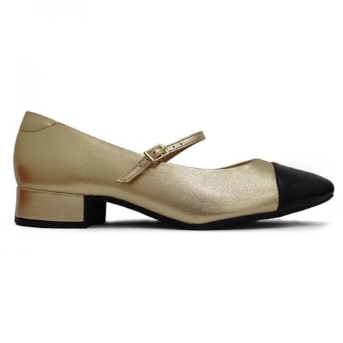 Sapato Moleca Boneca Salto Baixo 5795.103 Dourado/Preto