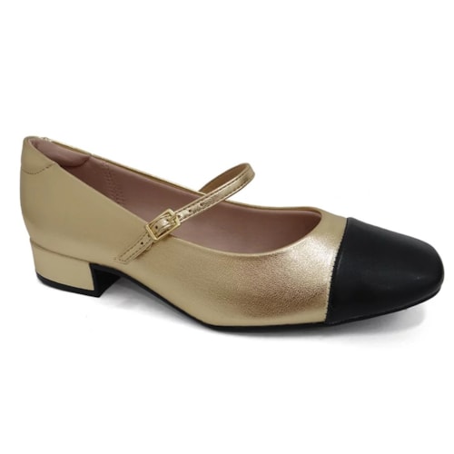 Sapato Moleca Boneca Salto Baixo 5795.103 Dourado/Preto