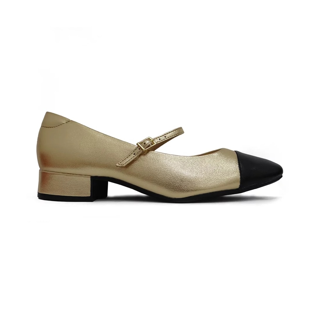 Sapato Moleca Boneca Salto Baixo 5795.103 Dourado/Preto Sapato Moleca Boneca Salto Baixo 5795.103 Dourado/Preto
