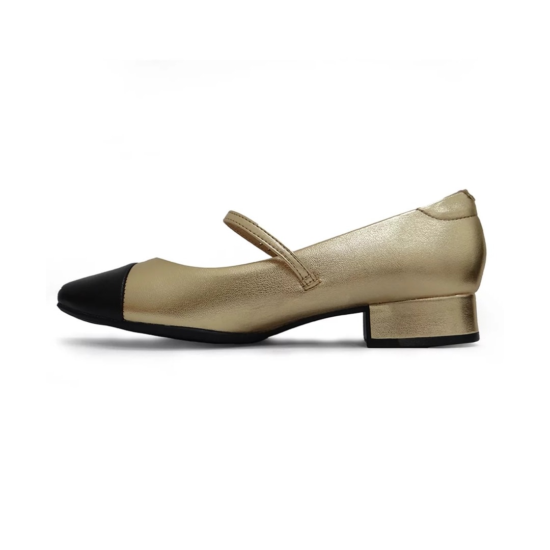 Sapato Moleca Boneca Salto Baixo 5795.103 Dourado/Preto
