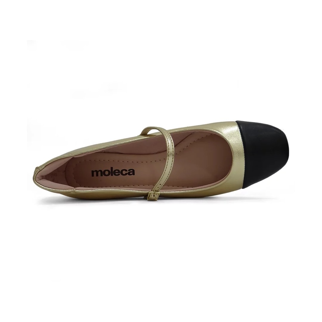Sapato Moleca Boneca Salto Baixo 5795.103 Dourado/Preto