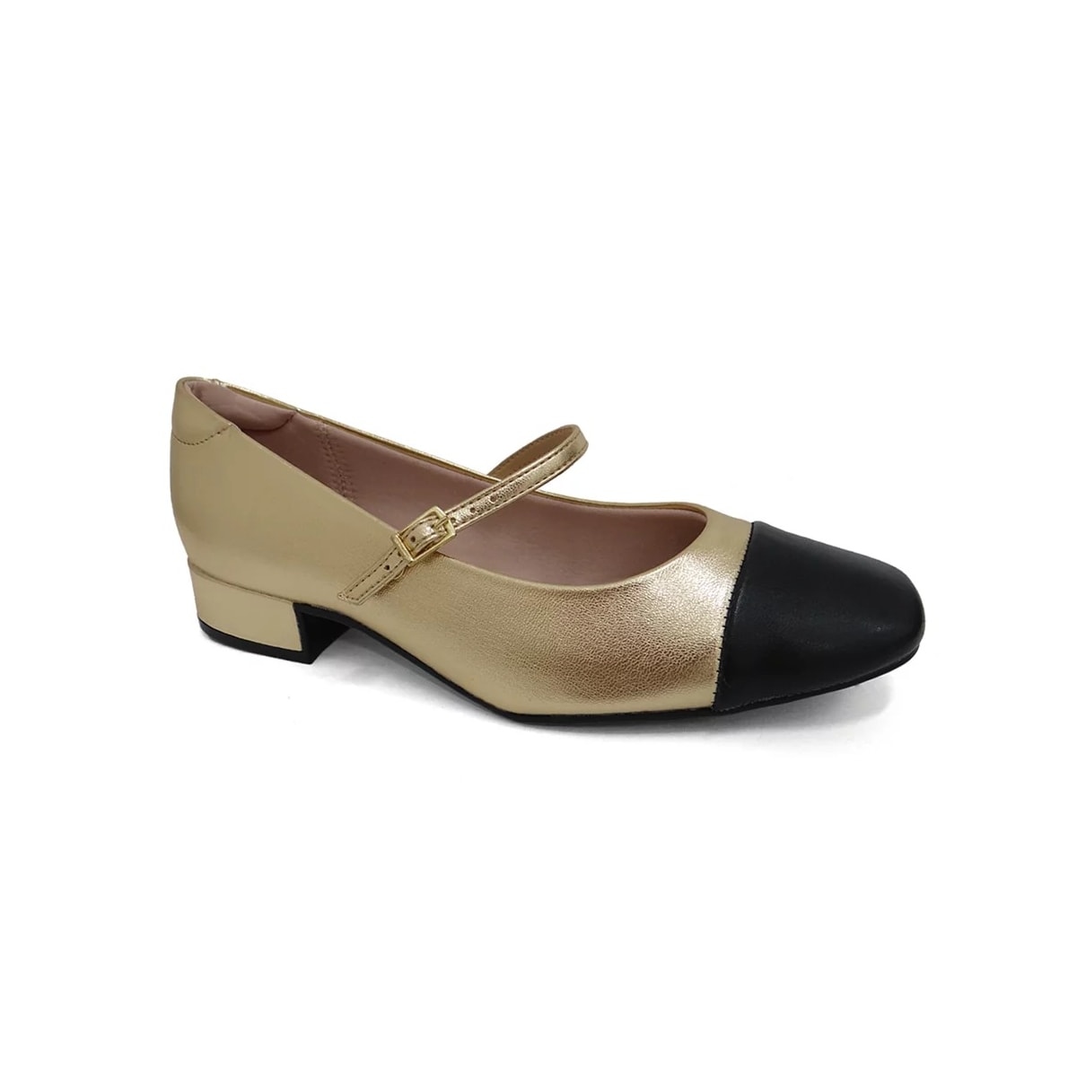 Sapato Moleca Boneca Salto Baixo 5795.103 Dourado/Preto Sapato Moleca Boneca Salto Baixo 5795.103 Dourado/Preto