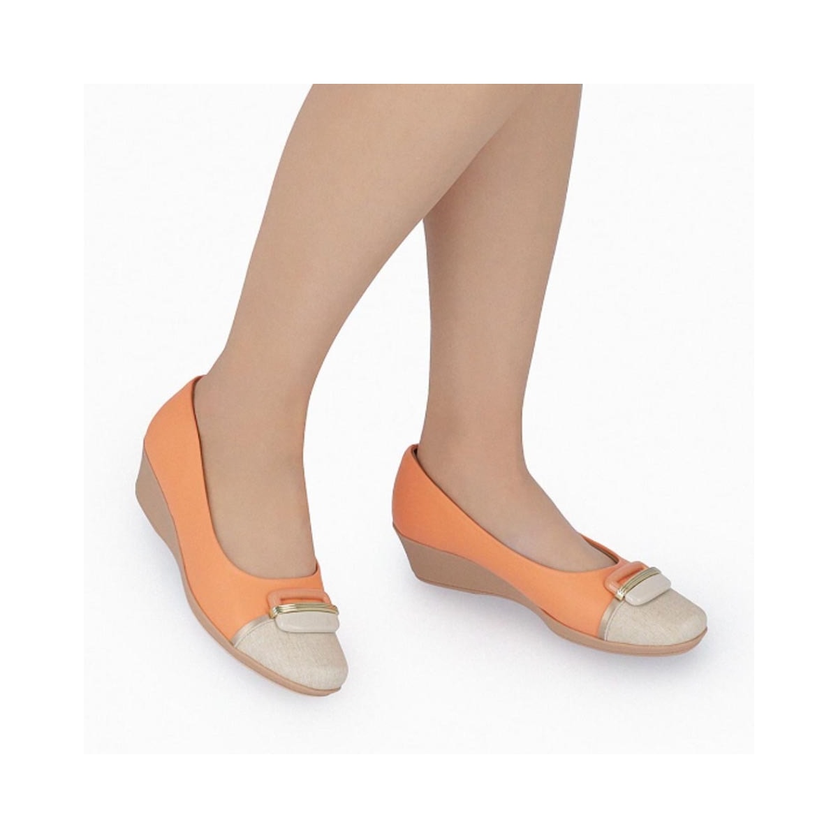 Sapato Piccadilly Anabela Conforto 143186 Salmao/Natural Sapato Piccadilly Anabela Conforto 143186 Salmao/Natural