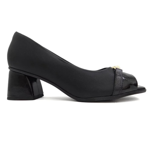 Sapato Piccadilly Peep Toe Salto Bloco 715020 Preto