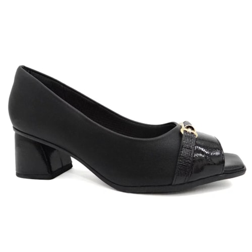 Sapato Piccadilly Peep Toe Salto Bloco 715020 Preto